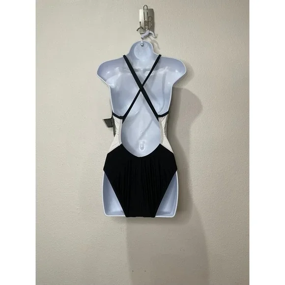 Speedo Womens One Piece Swimsuit Black White Colorblock X-Back Size 10/36 NEW - Picture 4 of 8